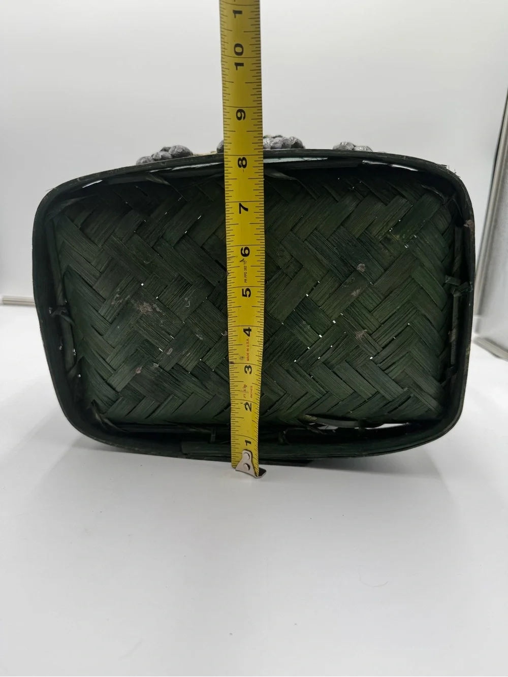 Vintage Green Woven Bamboo Basket Grape Vineyard Harvest Decor Floral Centerpiec